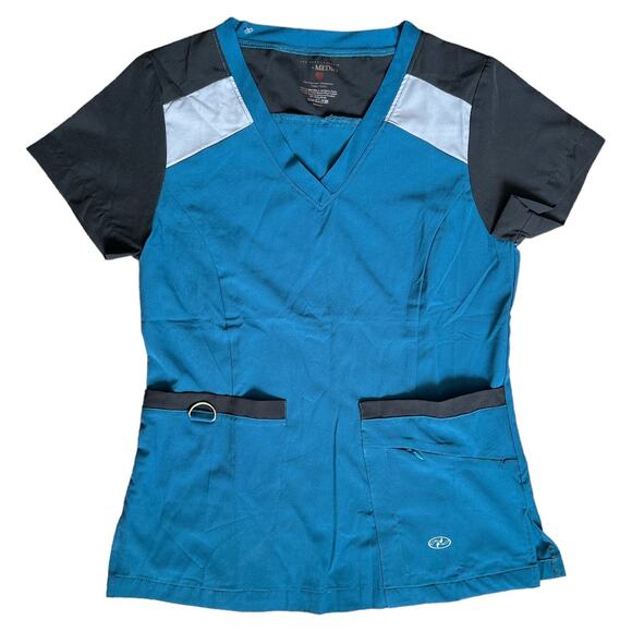 NEW YORK LAUNDRY MEDICS Teal Blue Short Sleeve Scrub Top, Small - Picture 1 of 7